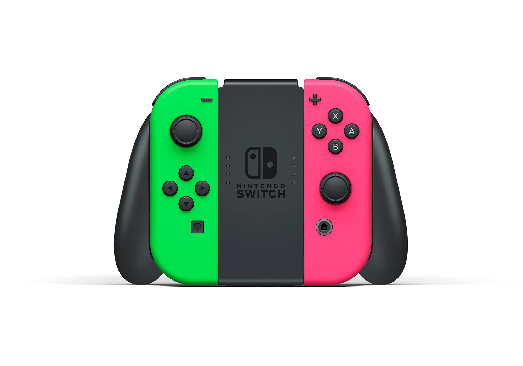 neon pink and green joy con controllers with pad for nintendo switch