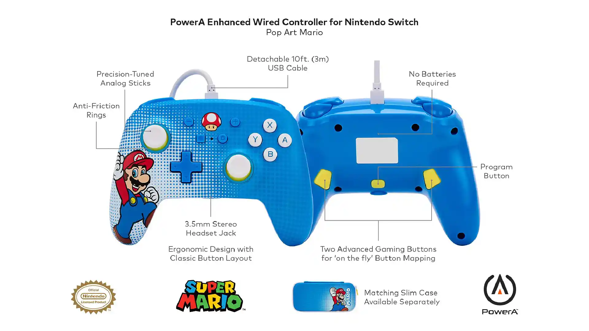 پرو کنترلر PowerA Enhanced نینتندو سوییچ طرح Mario Pop Art